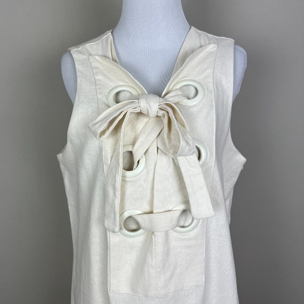 Hyacinth House Tuckernuck Mini Dress Womens Medium‎ Ivory Linen Cotton Lace Up M - Picture 4 of 16